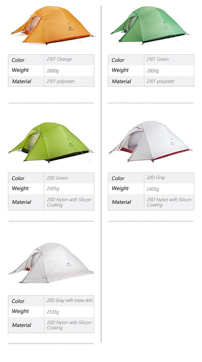 Naturehike Upgraded Cloud Up 2 Person Tent Outdoor Camping Tent Ultralight Waterproof Tent Free Standing Hiking Backpacking Tent