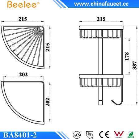 Beelee Wall Mounted Bathroom Shampoo and Shower Holder Corner Basket Bathroom Shelf Rack
