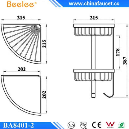 Beelee Wall Mounted Bathroom Shampoo and Shower Holder Corner Basket Bathroom Shelf Rack
