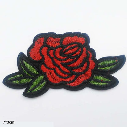 Black Flower Red Rose Embroidered Patch Iron On Patch Clothes Patch For Dress Hat Purse Clothing Woman