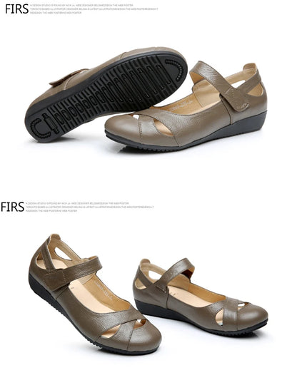 GKTINOO Spring Breathable Genuine Leather Summer Shoes Woman Flat Low Heel Shallow Soft Comfort Flats Mary Janes Women Size 43