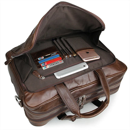 New Custom Casual Men's Leather Briefcase Coffee Luxury Business Quality Leather Vintage 17 Inch Laptop Bag Men's Handbag