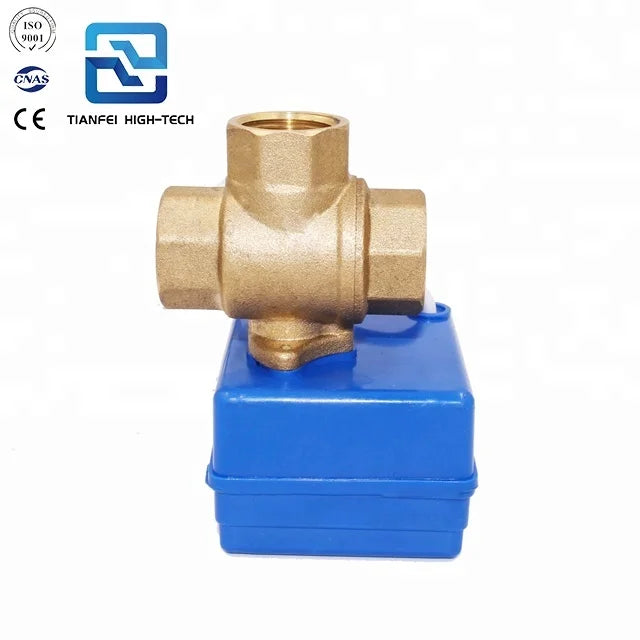 3 Way Valve CWX-20P T-type L-type Vertical Type Dn15 Dn20 Brass 3 Way Electric Actuated Ball Valve