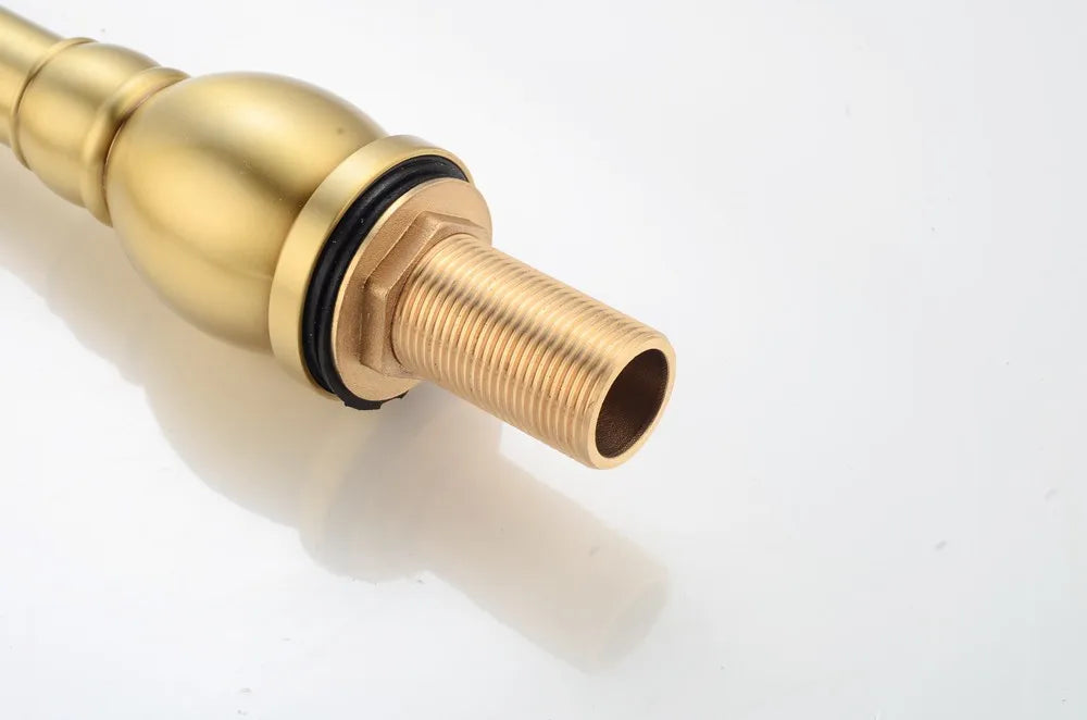 Brushed Gold Basin Water Tap Bathroom Deck Mounted 3 Holes Cross Handle Basin Faucet