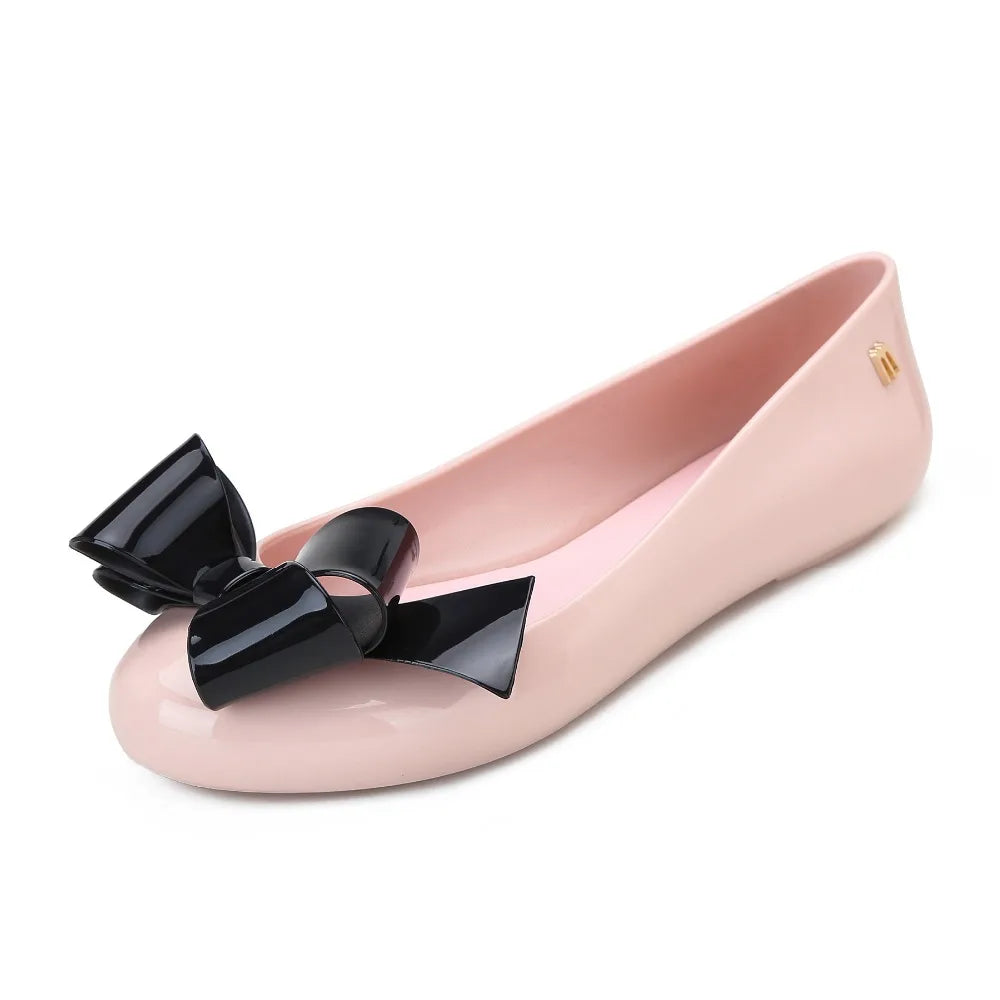 Design Big Butterfly Knot Melissa Women Flat Mules Sandals High Quality Cozy Patent Leather Pointed Toe Back Strap Shoes