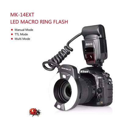 Meike MK-14EXT i-TTL Macro Ring Light Flash for Nikon D5600 D5200 D5100 D5000 D3200 D3100 D90 D750 D600 with LED AF Assist Lamp