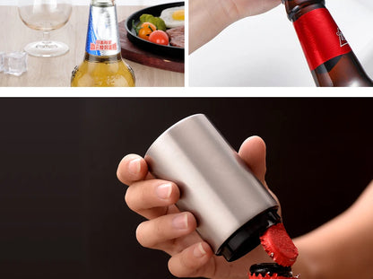 Automatic Beer Bottle Opener,Magnetic Stainless Steel Beverage Bottles Wine Openers Jar Opener Kitchen Gadgets Bar Supplies