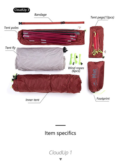 Naturehike Upgraded Cloud Up 2 Person Tent Outdoor Camping Tent Ultralight Waterproof Tent Free Standing Hiking Backpacking Tent