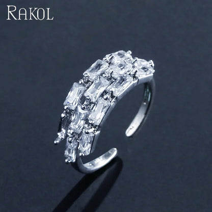 RAKOL RP250 cool style crystal cubic zirconia CZ Square wedding diamond ring for women