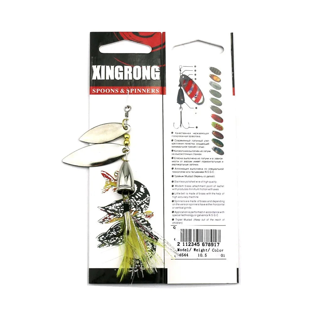 Hengjia 81mm 10.5g Double Sequin Spinner Spoon Rotating Fishing Lure for River Lake Stream