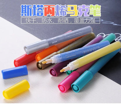 Hot Selling 12 Color STA Acrylic Paint Marker Pens Permanent Ink for Writing on Paper