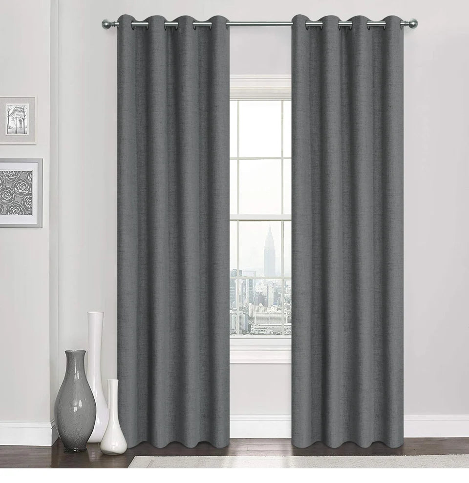 Plaid 100% Blackout Curtain For Living Room Darpe Faux Linen Curtains for Bedroom Rideaux Window Customized Cortina