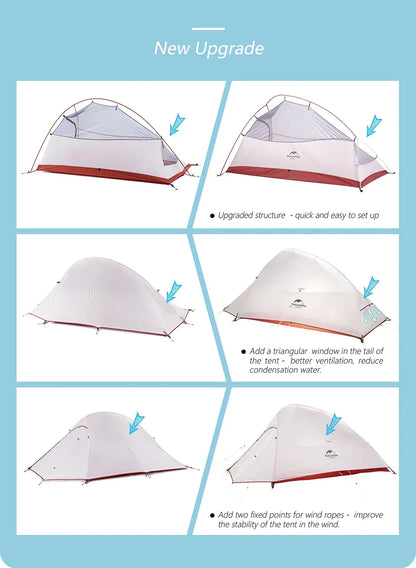 Naturehike Upgraded Cloud Up 2 Person Tent Outdoor Camping Tent Ultralight Waterproof Tent Free Standing Hiking Backpacking Tent