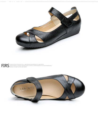 GKTINOO Spring Breathable Genuine Leather Summer Shoes Woman Flat Low Heel Shallow Soft Comfort Flats Mary Janes Women Size 43