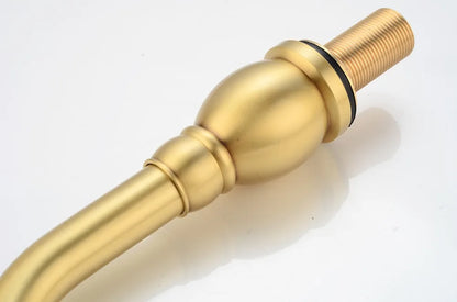 Brushed Gold Basin Water Tap Bathroom Deck Mounted 3 Holes Cross Handle Basin Faucet