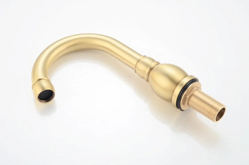 Brushed Gold Basin Water Tap Bathroom Deck Mounted 3 Holes Cross Handle Basin Faucet