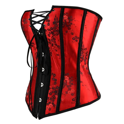 Corset Top Bustier Strap Embroidery Flower Plus Size Overbust Corselet Burlesque Sexy Lingerie Women Red Black DropShipping