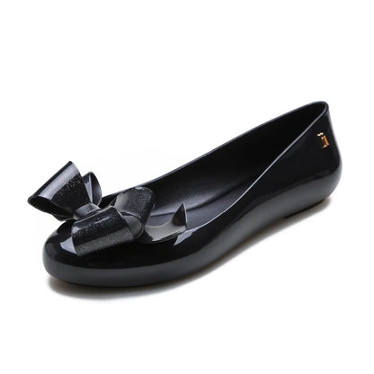 Design Big Butterfly Knot Melissa Women Flat Mules Sandals High Quality Cozy Patent Leather Pointed Toe Back Strap Shoes