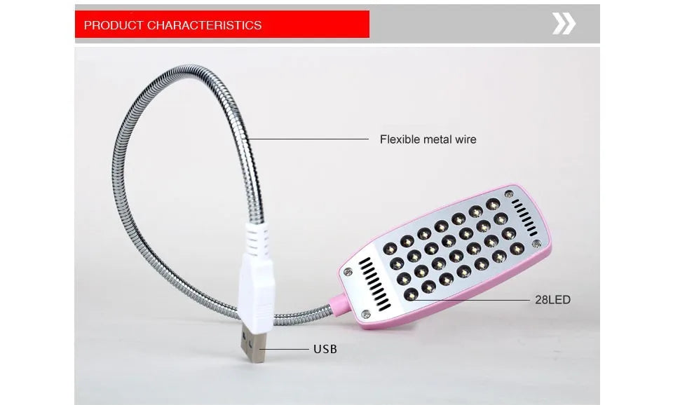 MeeToo 28LEDs reading lamp LED USB Book light Ultra Bright Flexible 4 Colors for Laptop Notebook PC Computer 1Pcs New Arrival