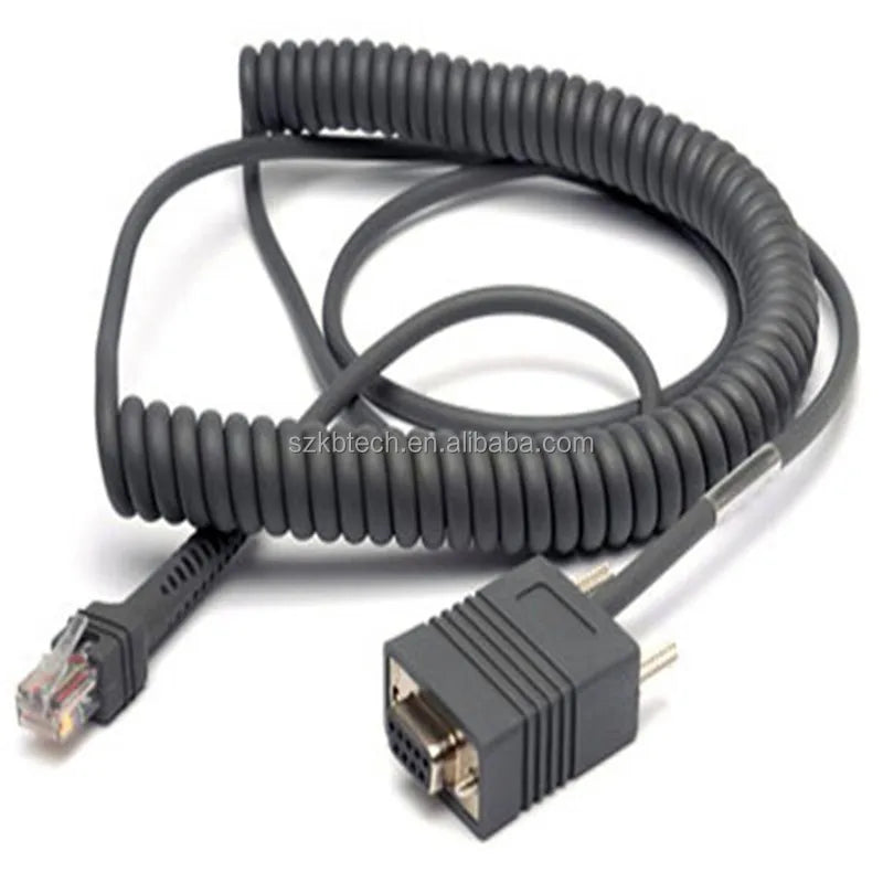 12ft 5M CBA-R03-C12PAR Coiled Retractable RJ45 RS232 Cable TPE/PVC Tinned Copper Conductor 18-Month Warranty for Symbol LS2208