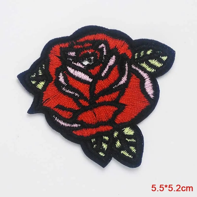 Black Flower Red Rose Embroidered Patch Iron On Patch Clothes Patch For Dress Hat Purse Clothing Woman