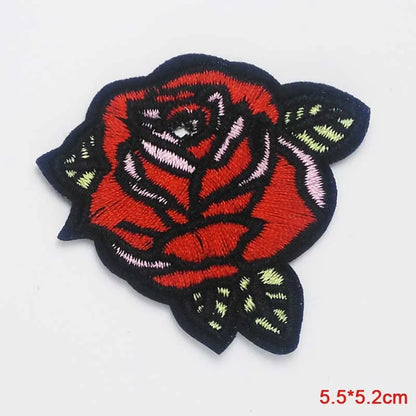 Black Flower Red Rose Embroidered Patch Iron On Patch Clothes Patch For Dress Hat Purse Clothing Woman