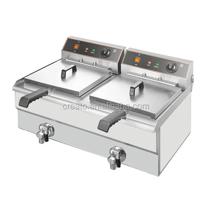 Double Basket Electric 220V Stainless Steel Deep Fat Fryer 6L-20L Capacity for Fast Food Restaurants Food Shops and Hotels
