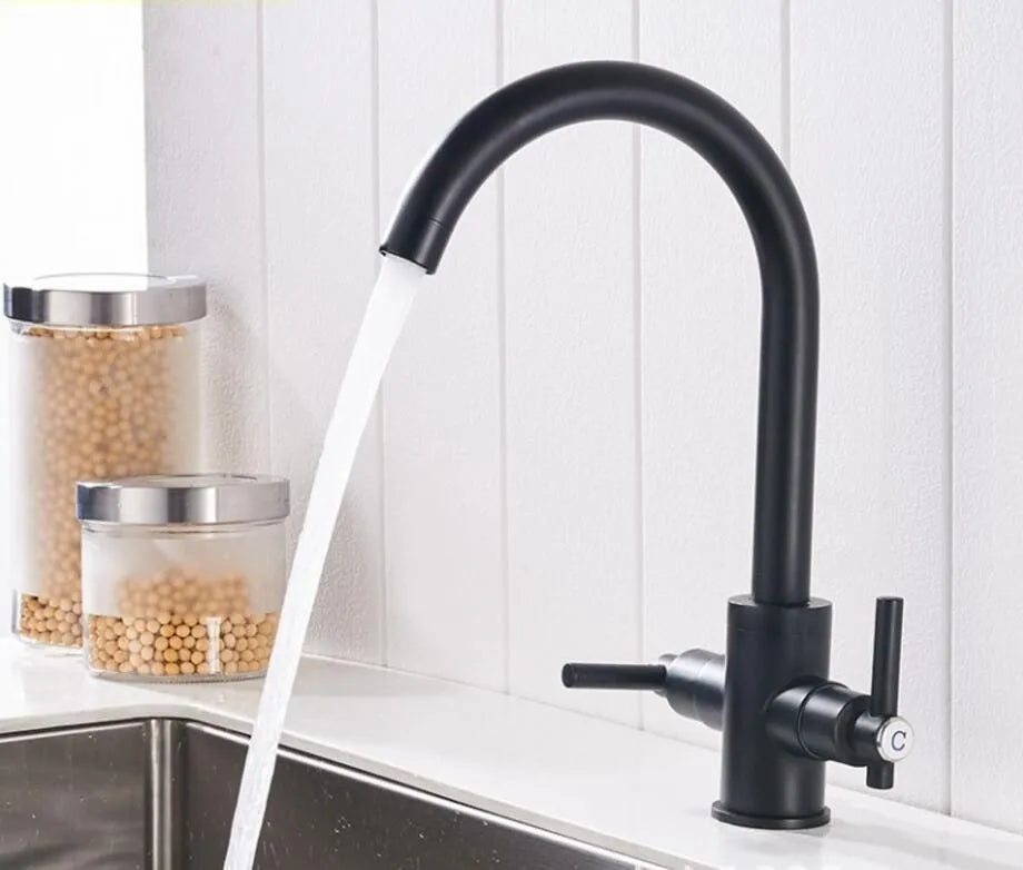 Luxury Chrome Deck Mount Kitchen Faucet - High Quality Dual Handle Pure Water Sink Tap