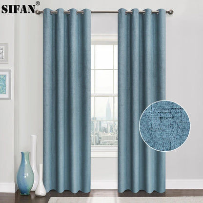 Plaid 100% Blackout Curtain For Living Room Darpe Faux Linen Curtains for Bedroom Rideaux Window Customized Cortina
