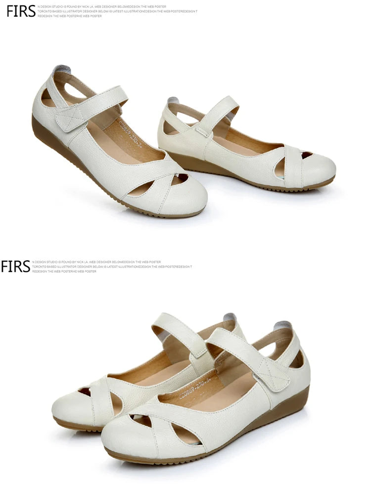 GKTINOO Spring Breathable Genuine Leather Summer Shoes Woman Flat Low Heel Shallow Soft Comfort Flats Mary Janes Women Size 43