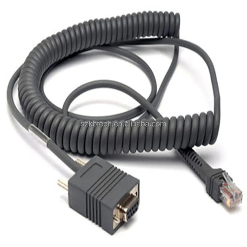 12ft 5M CBA-R03-C12PAR Coiled Retractable RJ45 RS232 Cable TPE/PVC Tinned Copper Conductor 18-Month Warranty for Symbol LS2208