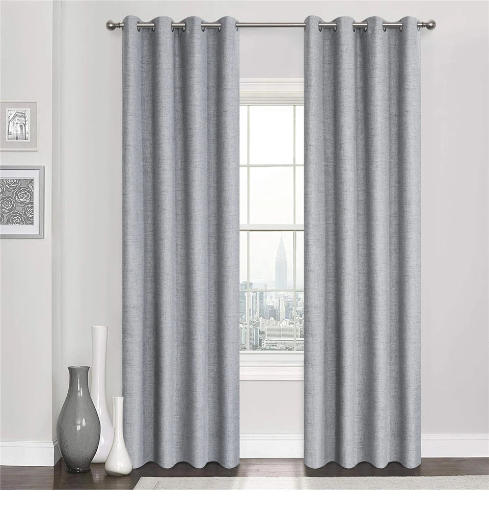 Plaid 100% Blackout Curtain For Living Room Darpe Faux Linen Curtains for Bedroom Rideaux Window Customized Cortina