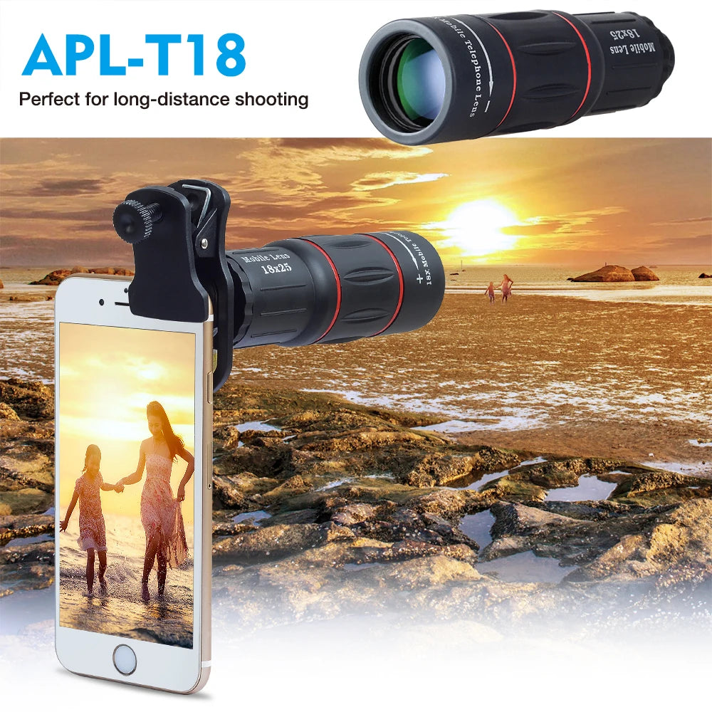 APEXEL 18X Telescope Zoom lens Monocular Mobile Phone camera Lenses for iPhone Samsung Smartphones for Camping hunting Sports
