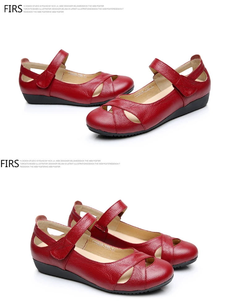 GKTINOO Spring Breathable Genuine Leather Summer Shoes Woman Flat Low Heel Shallow Soft Comfort Flats Mary Janes Women Size 43