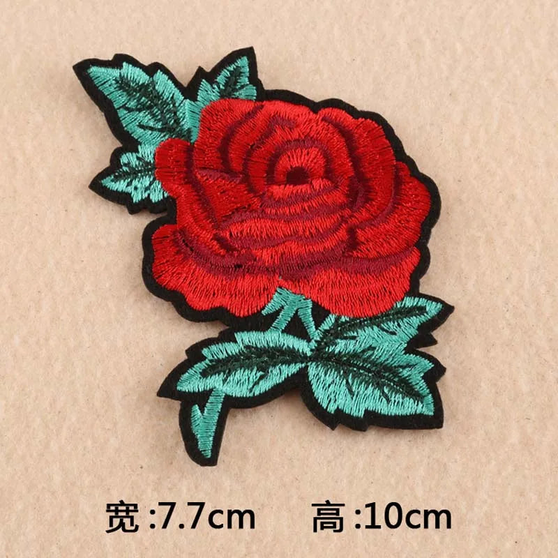 Black Flower Red Rose Embroidered Patch Iron On Patch Clothes Patch For Dress Hat Purse Clothing Woman