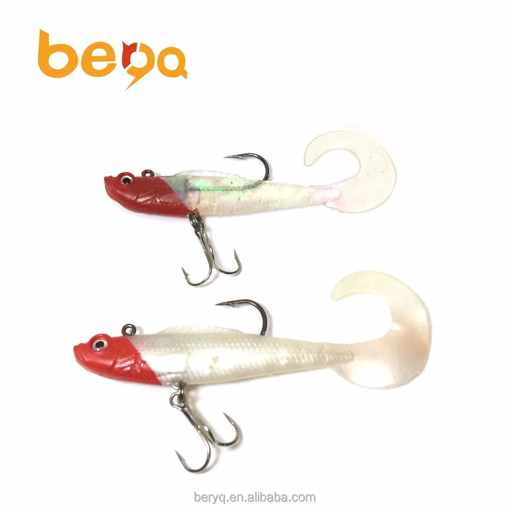 Artificial Minnow Soft Bass Lure with Big Tail Treble Tackle Hooks PVC & Rubber Hard Bait for Sinking Action River Lake Fishing