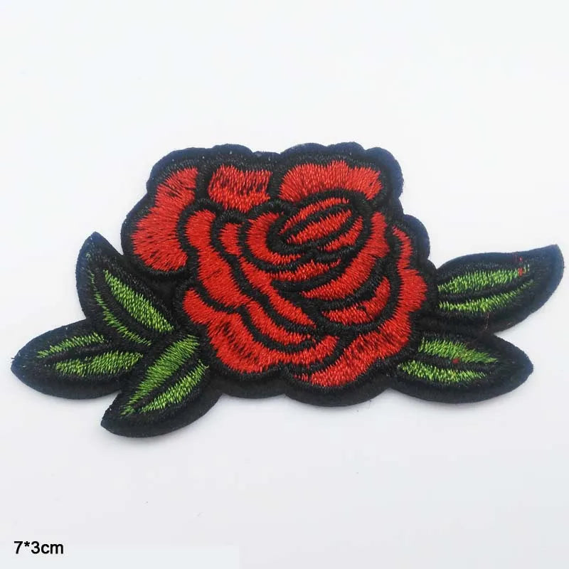 Black Flower Red Rose Embroidered Patch Iron On Patch Clothes Patch For Dress Hat Purse Clothing Woman