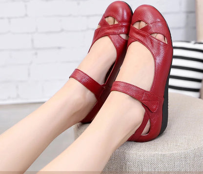 GKTINOO Spring Breathable Genuine Leather Summer Shoes Woman Flat Low Heel Shallow Soft Comfort Flats Mary Janes Women Size 43