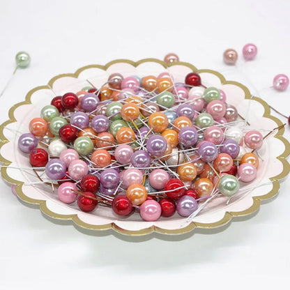 50Pcs/lot Mini Artificial Flower Fruit Stamens Cherry Christmas Plastic Pearl Berries for Wedding DIY Gift Box Decorated Wreaths