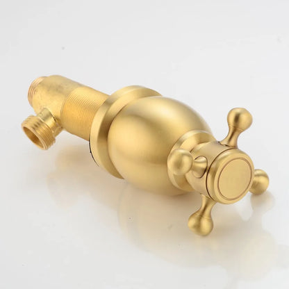 Brushed Gold Basin Water Tap Bathroom Deck Mounted 3 Holes Cross Handle Basin Faucet