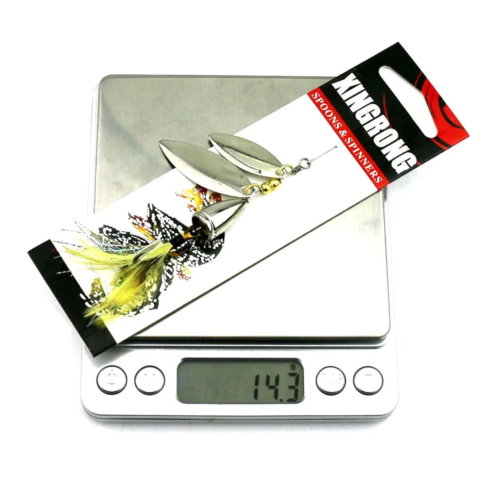 Hengjia 81mm 10.5g Double Sequin Spinner Spoon Rotating Fishing Lure for River Lake Stream