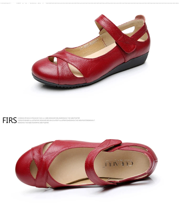 GKTINOO Spring Breathable Genuine Leather Summer Shoes Woman Flat Low Heel Shallow Soft Comfort Flats Mary Janes Women Size 43