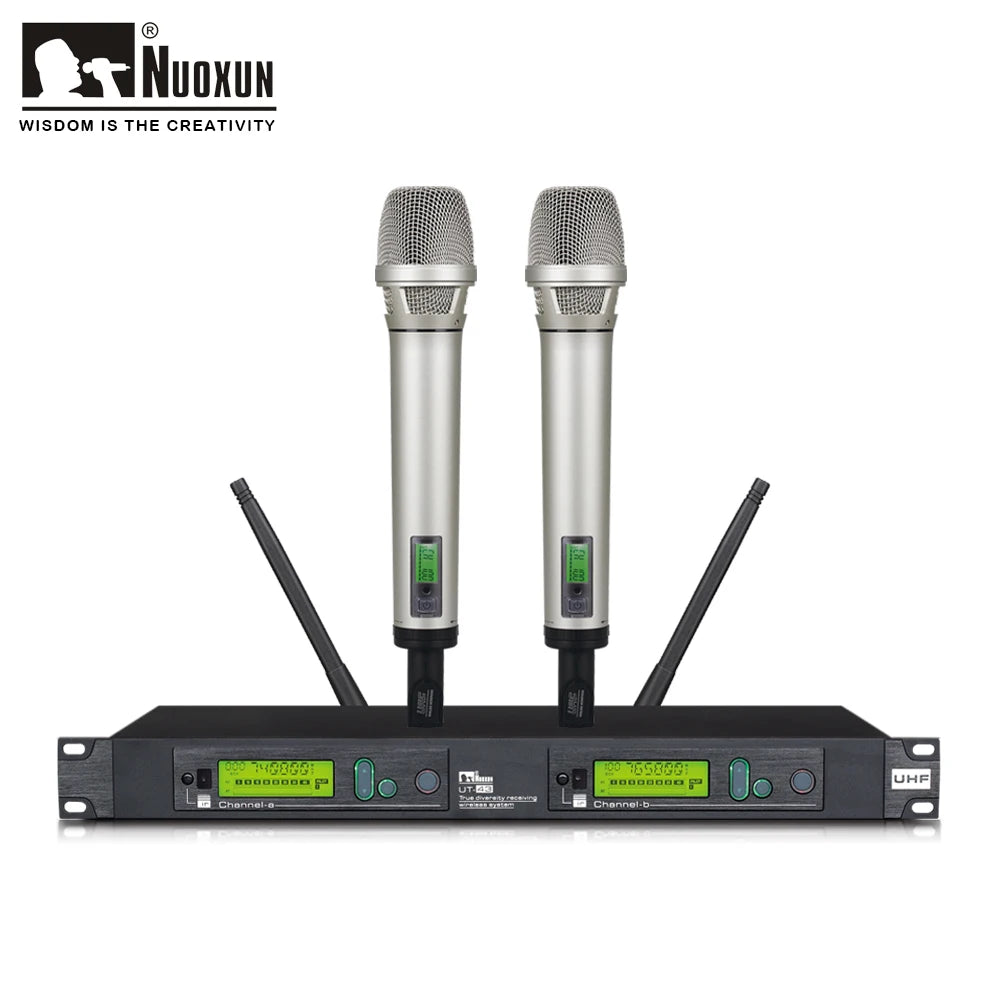 Professional Dual Channel True Diversity Handheld UHF Wireless Microphone Dynamic Metal Microphone for Performance