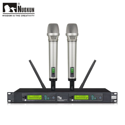 Professional Dual Channel True Diversity Handheld UHF Wireless Microphone Dynamic Metal Microphone for Performance