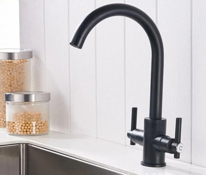 Luxury Chrome Deck Mount Kitchen Faucet - High Quality Dual Handle Pure Water Sink Tap
