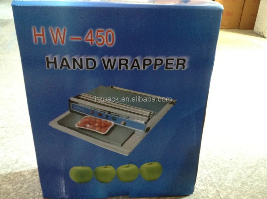 HW-450 Mini Small Manual Flour Tobacco Food Fruit Plastic Stretch Cling Film Shrink Wrap Wrapping Packing Machine Home Use