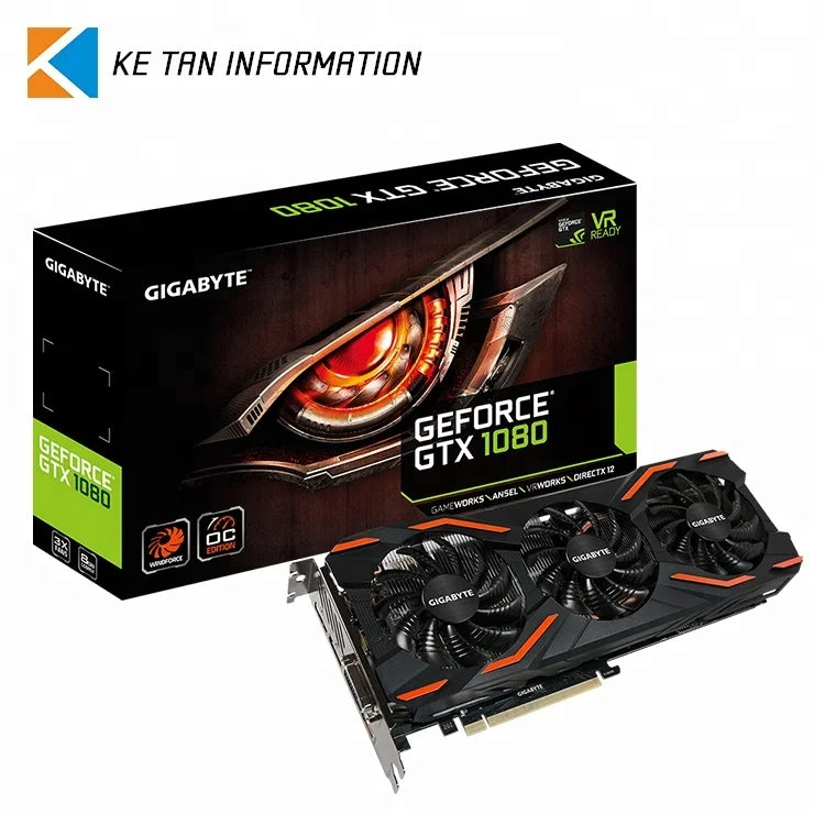 Used GIGABYTE GeForce GTX1080 WINDFORCE OC 8G Graphics Card with 8GB GDDR5X 256 Bit Memory Powered by GeForce GTX 1080