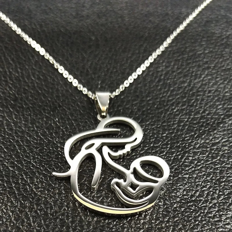 Family Love Mom BABY Breast Milk Pendant Necklace Women Stainless Steel Silver Color Chain Jewelry Mother's Day Gift N435S01