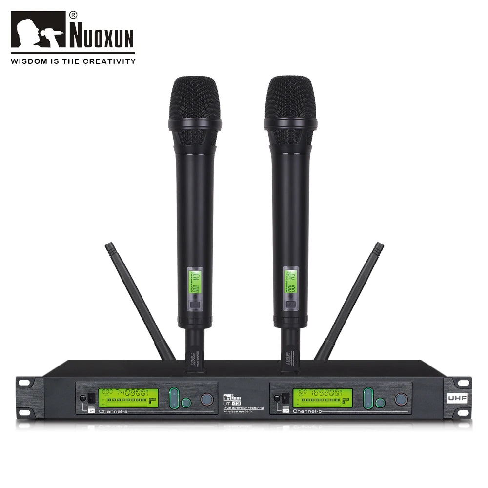 Professional Dual Channel True Diversity Handheld UHF Wireless Microphone Dynamic Metal Microphone for Performance