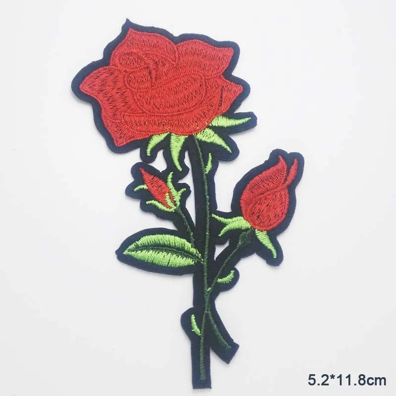 Black Flower Red Rose Embroidered Patch Iron On Patch Clothes Patch For Dress Hat Purse Clothing Woman
